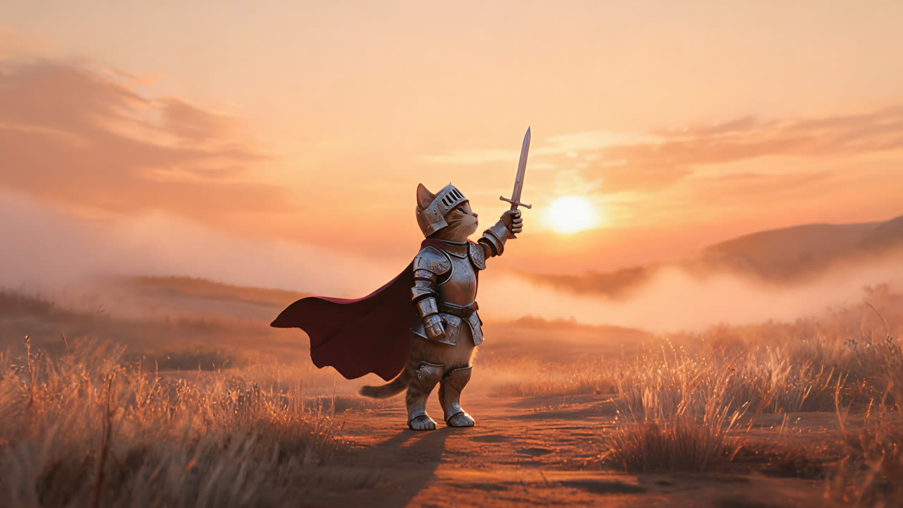 مولّد فيديو Knight Cat AI: حوّل صورة قط إلى فيديو فارس