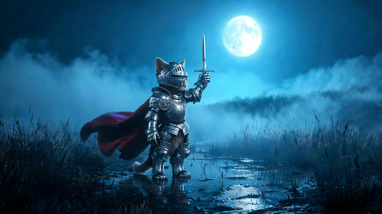 Knight Cat AI 비디오 생성기: 고양이 사진을 기사 영상으로 변환하는 온라인 도구